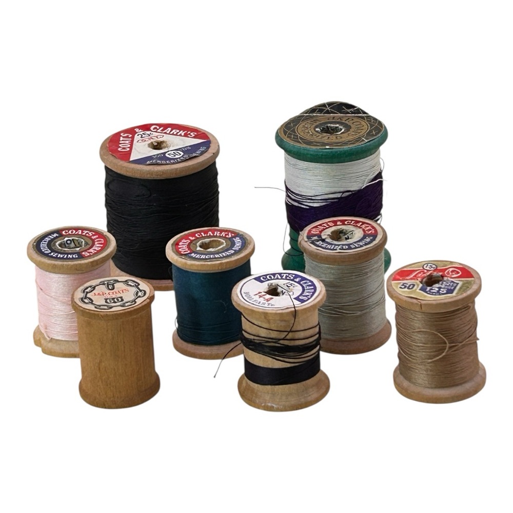 Wooden Vintage Thread Spool Lot (8) Multicolor Sewing Spools Coats & Clark Lilly